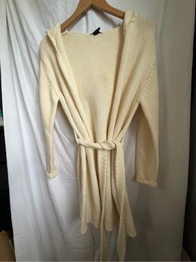 Cream Hooded Knit Belted Cardigan